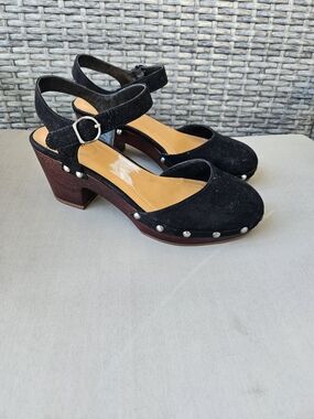 Style & Co. Black Suede Studded Clog Heels with Ankle Strap